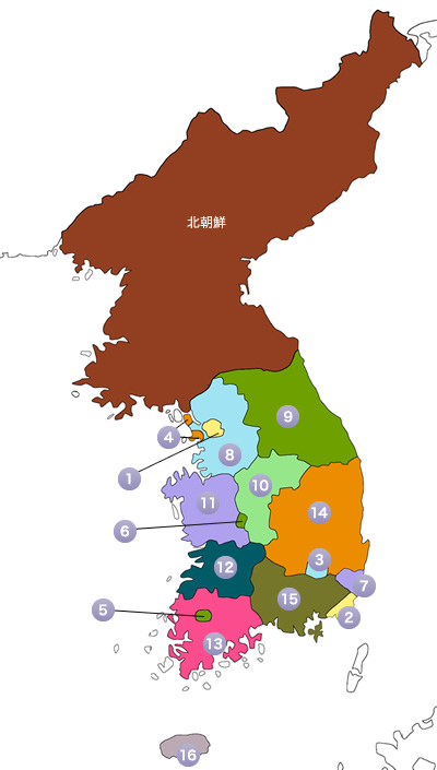 韓国の地図